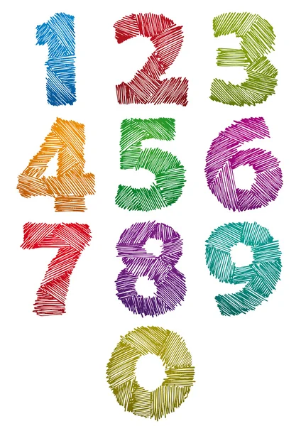 Hand drawn and sketched color bold numbers set. — Stock Vector