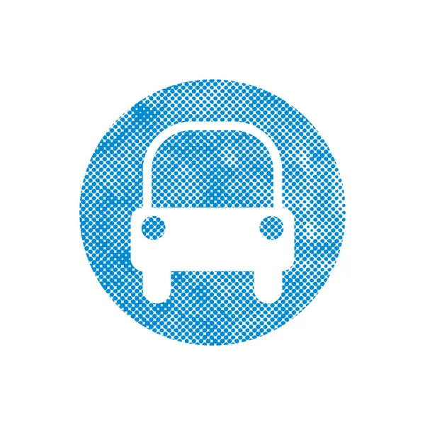 Icono del coche con píxel impresión punto medio tono textura . — Vector de stock