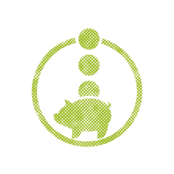 Piggy bank money, vector icon with pixel print halftone dots tex — Stock Vector