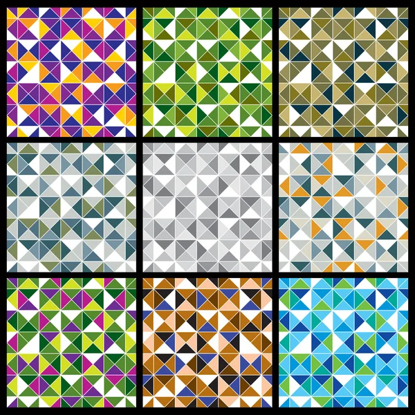 Bloques cuadrados con brillantes triángulos geométricos de colores separados — Archivo Imágenes Vectoriales