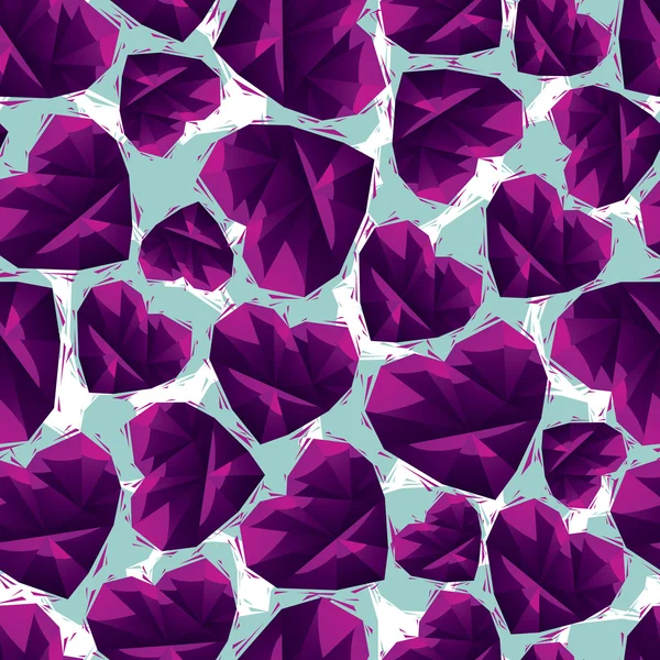 Violet hjärtan seamless mönster, geometriska modern stil rep — Stock vektor
