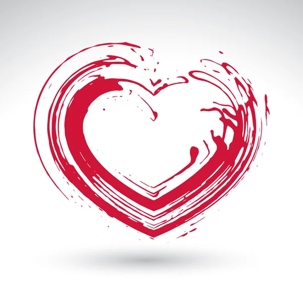 Dibujado a mano rojo amor corazón icono, cepillo dibujo amoroso corazón signo , — Vector de stock