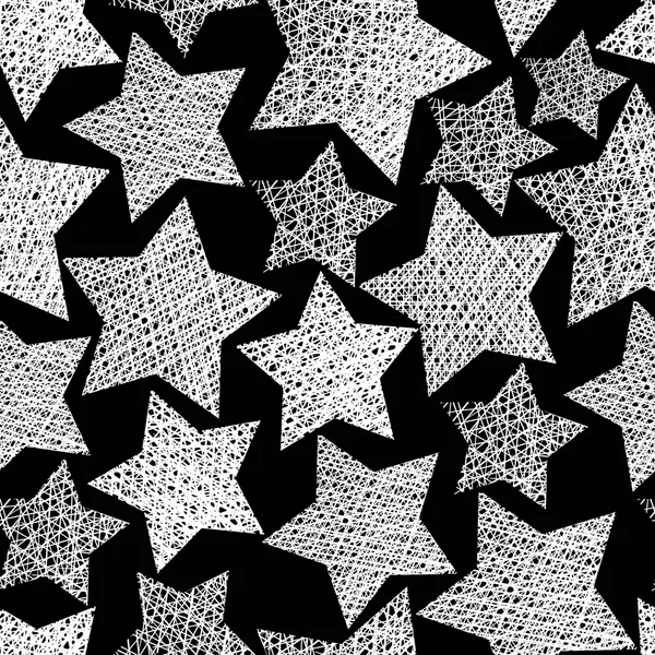 Stars seamless pattern, vector repeating black and white backgro — Stock Vector