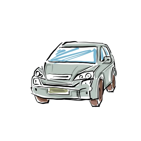 Szines kézzel rajzolt autó, fehér háttér, illusztrált sedan. — Stock Vector