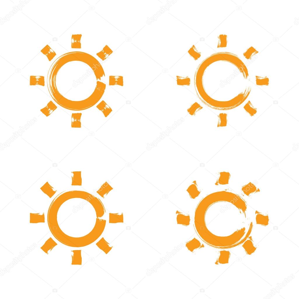 Set of hand-drawn simple vector sun icons, collection of brush d