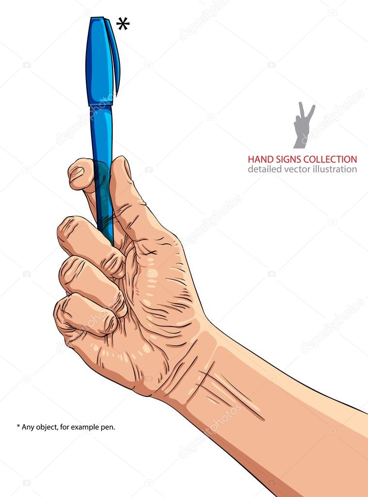 Hand holding pen, illustration is editable so you can put any ob