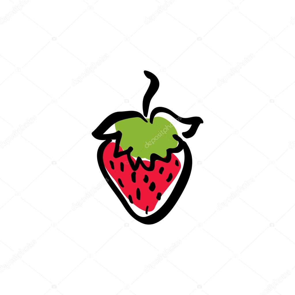 Red illustrated strawberry, vector ecology icon.