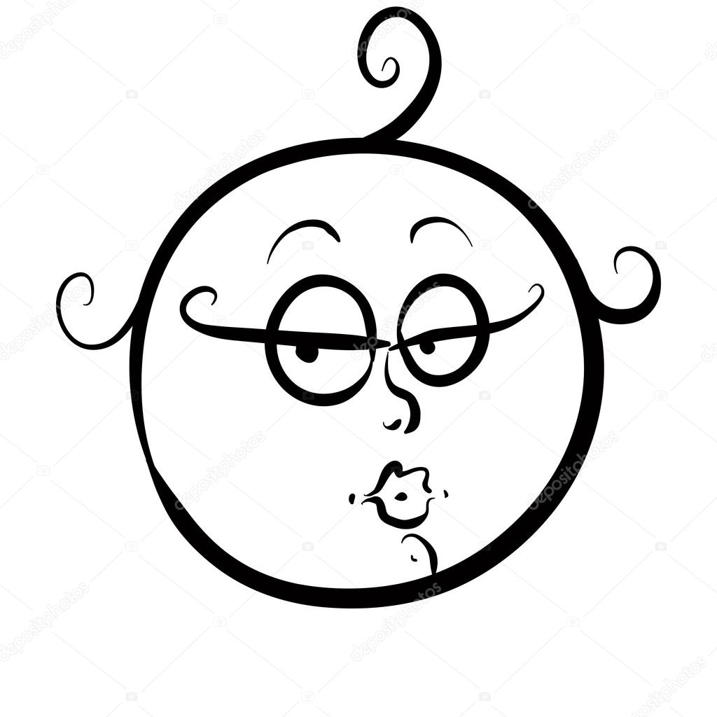 Funny coquette girl face, cute woman icon, black and white lines ...