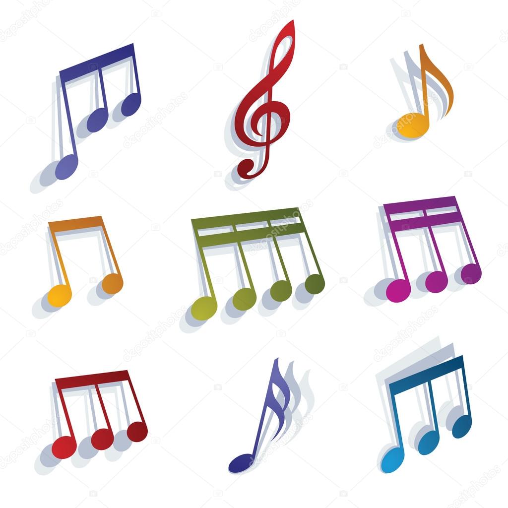 Vector expressive jolly musical notes and symbols isolated on wh