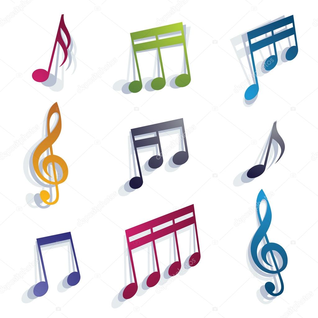 Vector bright expressive jolly musical notes and symbols isolate