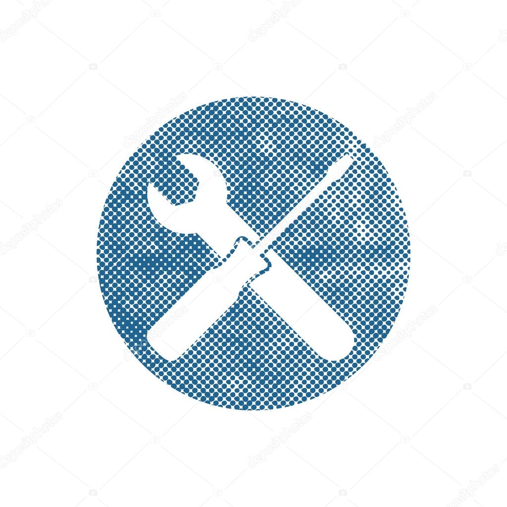 Repair icon with wrench and screwdriver, vector symbol with pixe