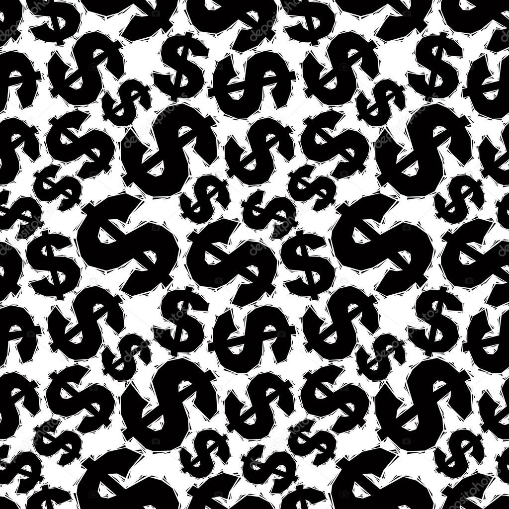 Black dollar signs seamless pattern, black and white geometric c