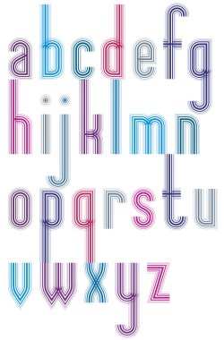 Renkli dokuma çizgili yazı tipi oyma küçük harfler.