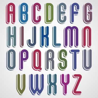 Yuvarlak çizgi film renkli büyük harfler, neşeli animasyonlu yazı tipi.