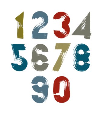 Çok renkli el yazısı numaraları, vektör doodle rakamlar fırçaladı.,