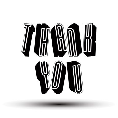 3D retro tarzı geometrik harflerle yapılan teşekkür ederim ifade.