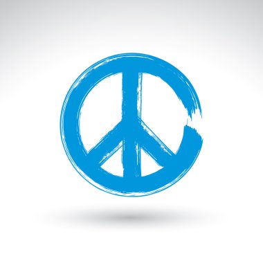 El çizilmiş basit vektör barış simgesi, mavi realisti çizim fırçası