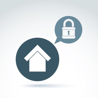 Asma kilit kilit ve ve ev Klasik simge, daire ve ev güvenlik ve koruma Tema, tasarım vektör kavramsal şık simgesi.