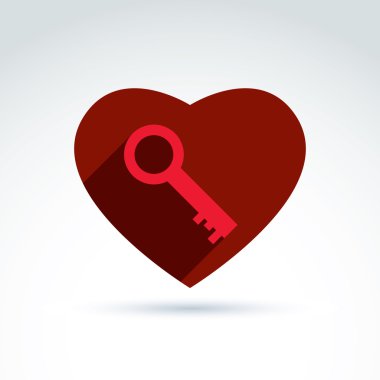 Vektör kırmızı kalp ile beyaz arka plan üzerinde izole bir anahtar. Aşk s