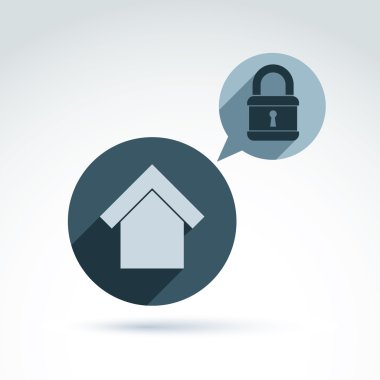 Asma kilit kilit ve ve ev Klasik simge, daire ve ev güvenlik ve koruma Tema, tasarım vektör kavramsal şık simgesi.