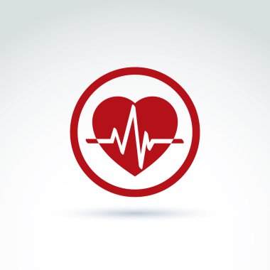 bir EKG yerleştirilmiş olan kırmızı kalp simge vektör çizim 