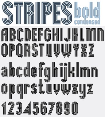 Retro siyah yazı ve numaraları, kalın poster harfleri çizgili.