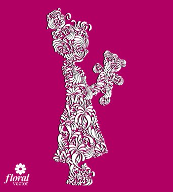 Oyuncak ayı tutan bir küçük kız sanat Illustration. Şirin teena