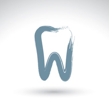Hand drawn simple tooth icon, real ink brush drawing tooth symbo clipart
