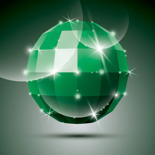 Partido 3D bola de disco brillante verde creado a partir de figuras geométricas . — Vector de stock