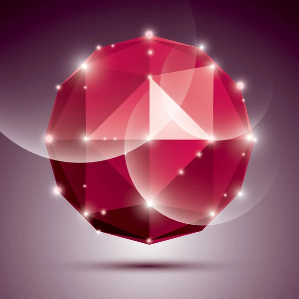 Abstract 3D ruby festive sphere with sparkles, red twinkle disco — Stock Vector