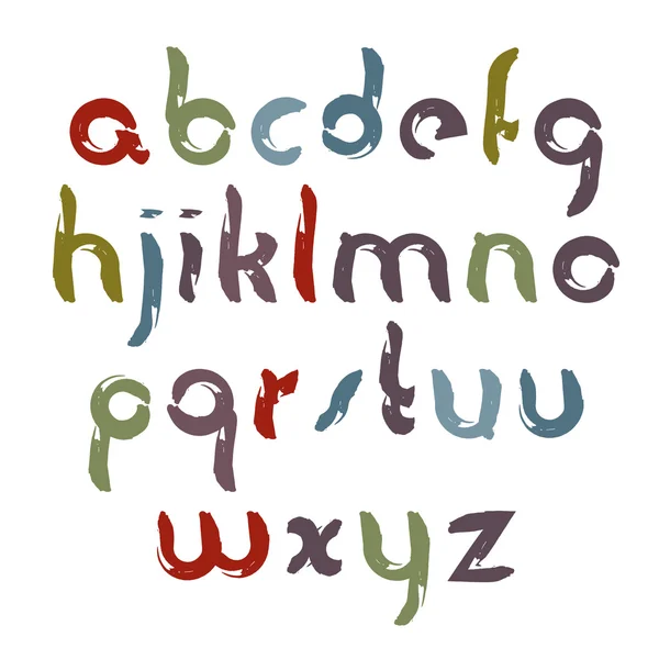 Vektör parlak komik yazı tipi, el yazısı suluboya küçük harf lette — Stok Vektör