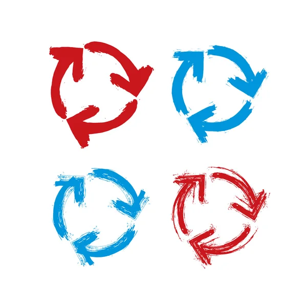 Conjunto de letreros de actualización pintados a mano en azul y rojo aislados en blanco — Vector de stock