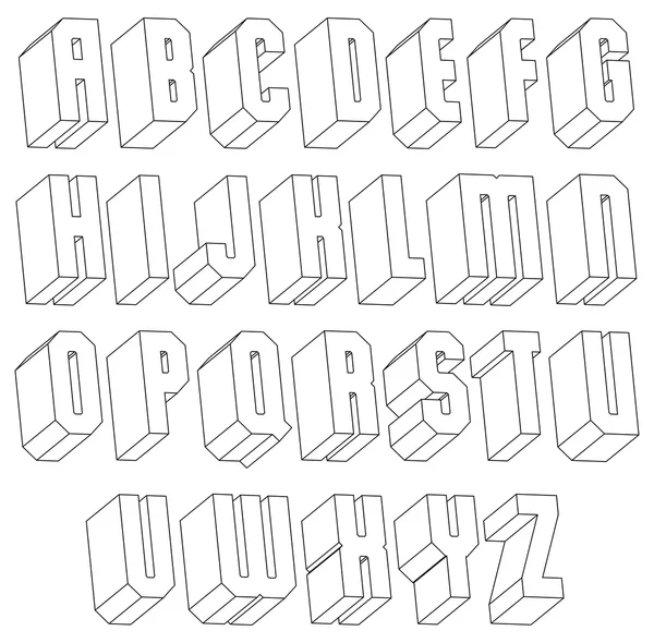 Geometric black and white 3d font made with thin lines. — Stock Vector