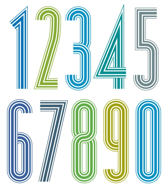 Geometric bright cartoon striped numbers. — Stock Vector