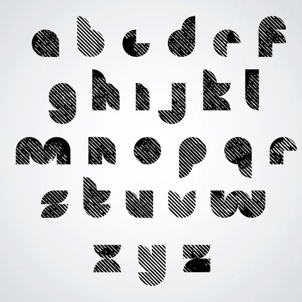 Grunge preto listrado letras minúsculas, mão decorativa desenhado f — Vetor de Stock