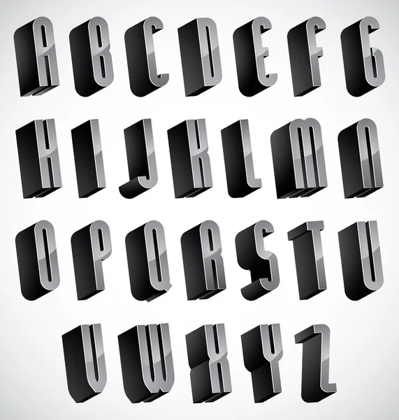 3d fuente, delgado y alto conjunto de letras dimensionales . — Vector de stock