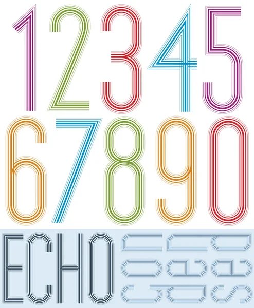 Poster echo condensed colorful light numbers with stripes on whi — Stock Vector