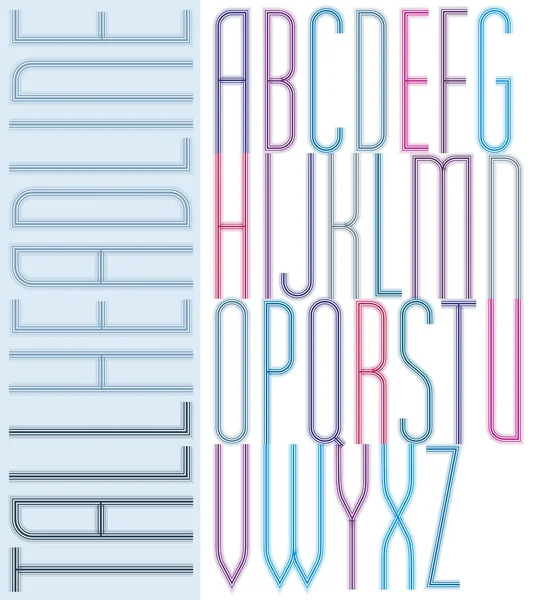 Αφίσα συμπυκνωμένη πολύχρωμο φως γραμματοσειρά, ριγέ συμπαγής εναέρια upp — Διανυσματικό Αρχείο