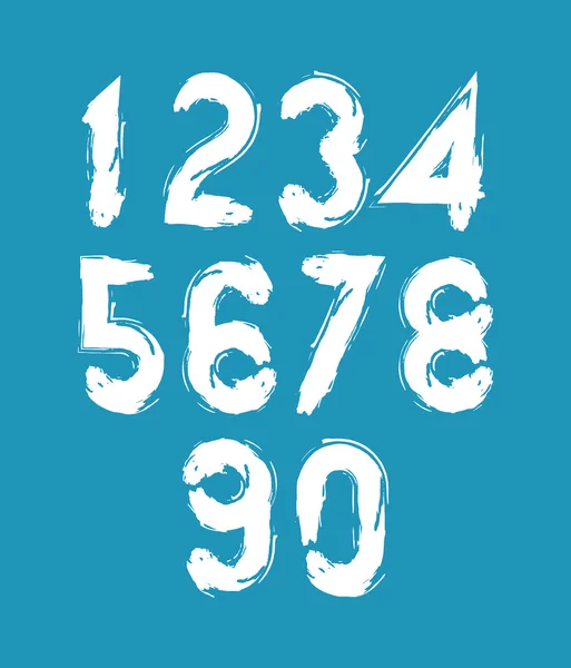 Calligraphic numbers drawn with ink brush, white vector numbers — Stock Vector