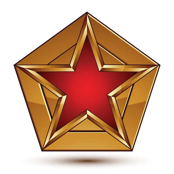 Glamorous vector template with pentagonal red star with golden b — Stock Vector