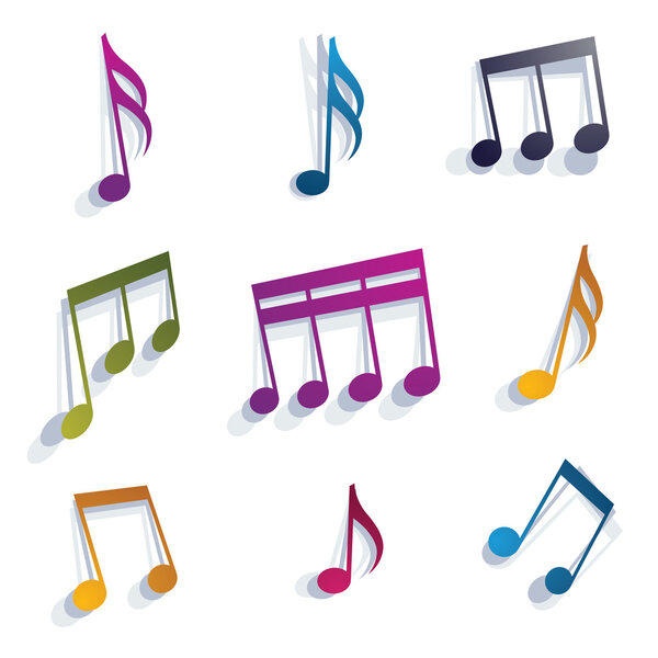 Vector expressive jolly musical notes and symbols isolated on wh