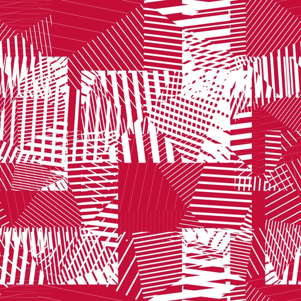 Abstract striped textured geometric seamless pattern. Vector red — Stock Vector