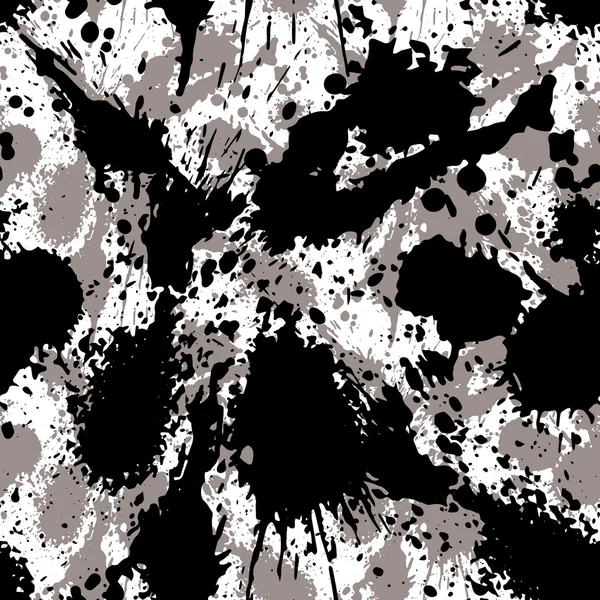 Black and white vector ink splash seamless pattern, monochrome d — Stock Vector