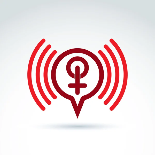 Bolha de fala com um sinal feminino vermelho, símbolo de gênero feminino. Lésbicas — Vetor de Stock