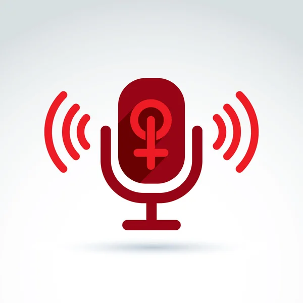 Microphone avec un signe féminin rouge, symbole de genre féminin. Lesbienne — Image vectorielle