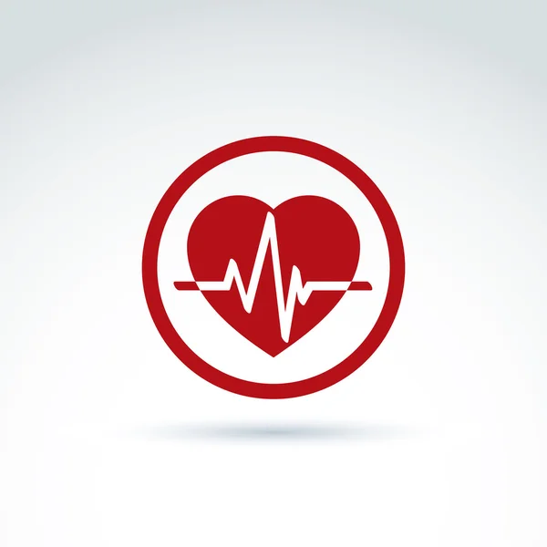 Ilustración vectorial de un símbolo rojo del corazón con un ecg colocado en — Archivo Imágenes Vectoriales