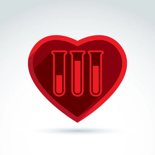 Vector illustration of a red heart symbol and test tube with a b — Stock Vector