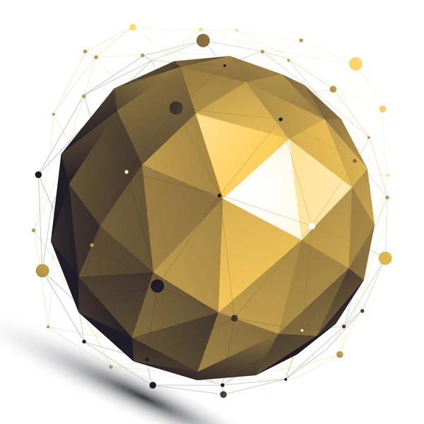 Gold abstract 3D vector network object, art spherical glossy fig — Stock Vector