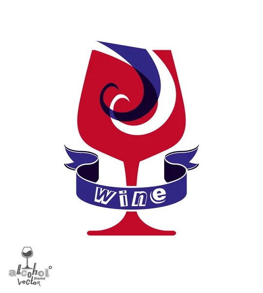 Decorative winery emblem  stylized goblet with wavy ribbon. E — Stock Vector