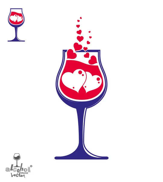 Valentines day theme vector illustration. Glass of wine with — Stock Vector